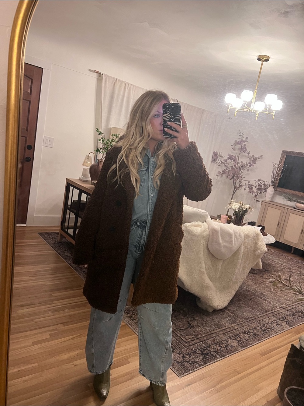 Zara Dark Brown Teddy Coat - Plush Button-Front Jacket